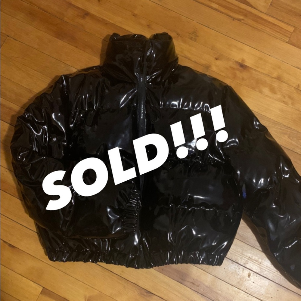 Vinyl black patent puffer jacket
